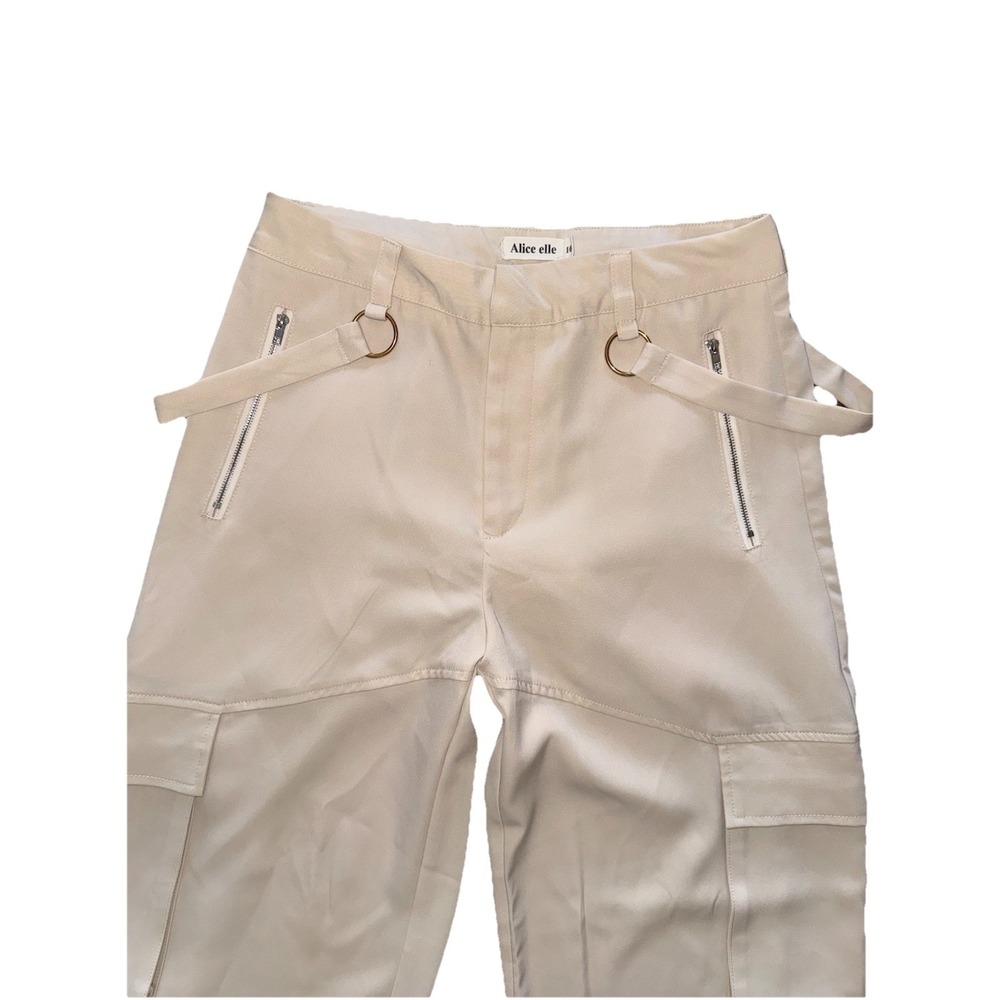 Alice Elle Ivory White Cargo Suspender Wide Leg Lightweight Pants Womens Size 10 - Picture 3 of 8